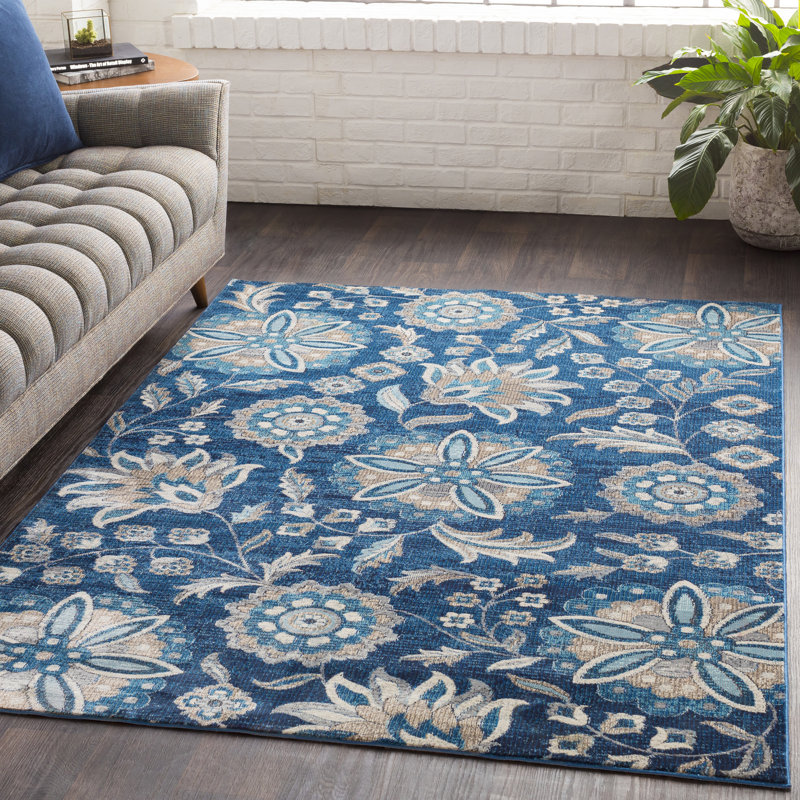 Niesen Floral Navy/Light Blue Area Rug Birch Lane